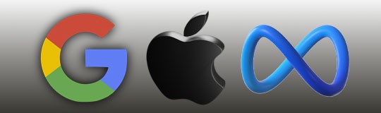 Logos von Google, Apple und Meta